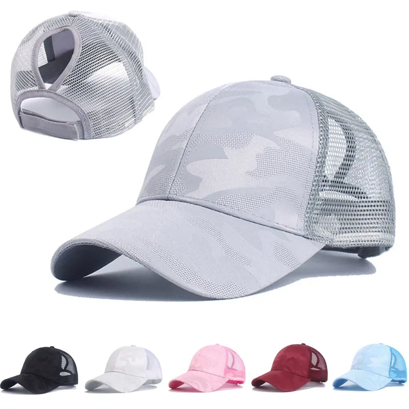 Adjustable Women's Ponytail Baseball Cap - Summer Sun Hat with Mesh and Snapback Closure for Outdoor Activities