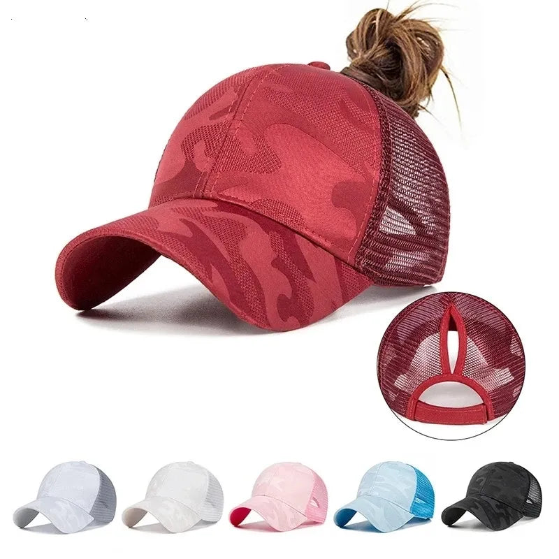 Adjustable Women's Ponytail Baseball Cap - Summer Sun Hat with Mesh and Snapback Closure for Outdoor Activities